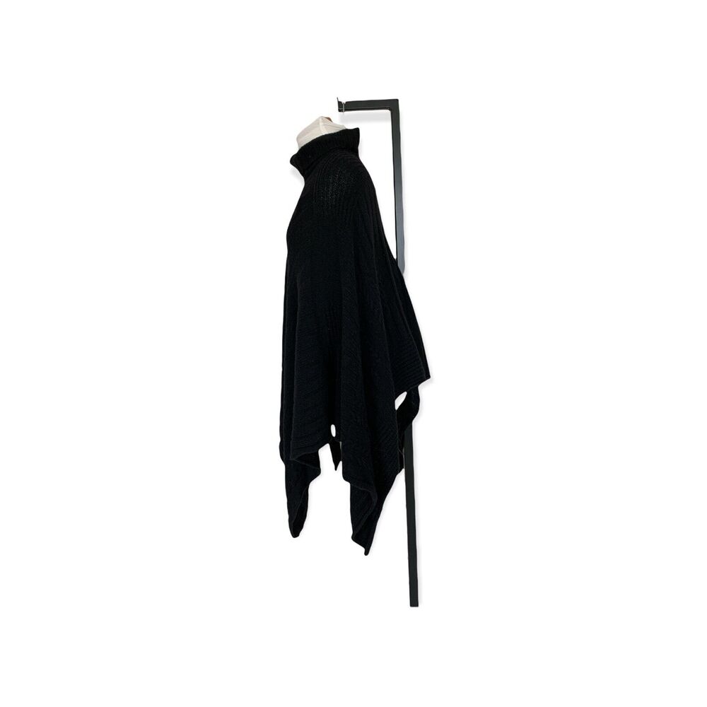 Inverni Italy Cable Knit Sweater Poncho Black Wool Blend Cape - Picture 2 of 4